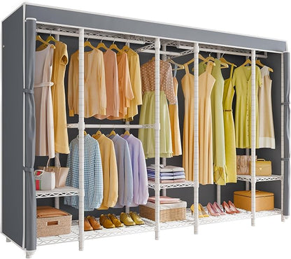 VIPEK V50C Extra Large Coverd Clothes Rack, White Portable Closet Rack with Grey Cover, Multi-Functional Freestanding Wardrobe Closet Heavy Duty Clothing Racks for Hanging Clothes