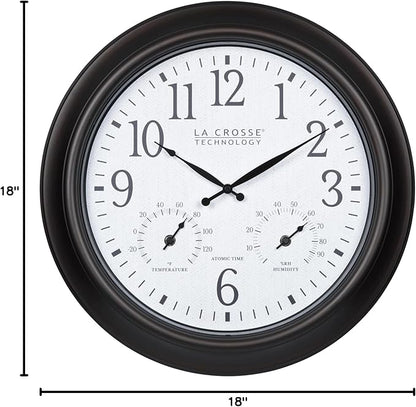 La Crosse Technology 404-89027-INT 18-inch Indoor/Outdoor Brown Atomic Analog Wall Clock