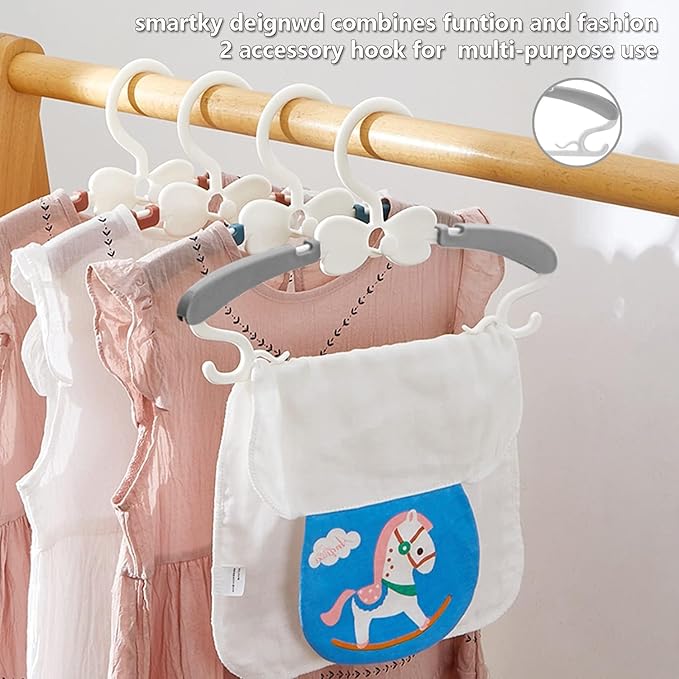 Kids Hangers for Closet, 30 Pack Baby Clothes Hanger, Adjustable Toddler Hangers for Boy Nursery, Cascading Plastic Perchas for Newborn Babies Children Infant, Space Saving Perchas Bebés, Grey