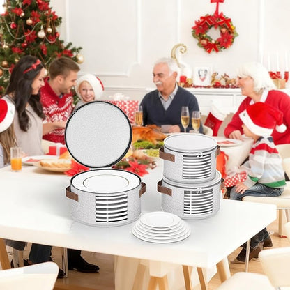 4 Piece China Storage Containers, Dish Storage Containers with Clear Windows, Hard Shell Plate Organizer with Handles, Stackable Stemware Storage Cases, Moving Boxes for Dishes, Plates, Light Gray
