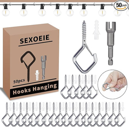 50 PCS Sliver Eye Screw Hooks for Hanging Heavy Duty with Safety Buckle.Metal Ceiling Hooks for Hanging Plants Cup Wind Chime Bird Feeders Patio Lights at Indoor&Outdoor