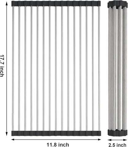 Searik Stainless Steel Over The Sink Dish Drying Rack, Roll Up Foldable Kitchen Sink Drainer Rack (17.7"x 11.8")