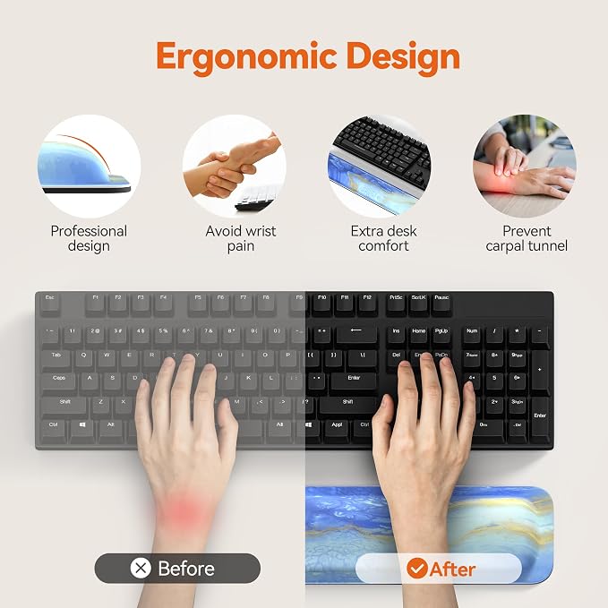 TECKNET Wrist Rest for Computer Keyboard, Thicken Memory Foam Wrist Support Pad for Keyboard, Ergonomic Palm Rest for Pain Relief, Anti-Slip Rubber Base, 17x3.3 in, 1 inch (25mm)