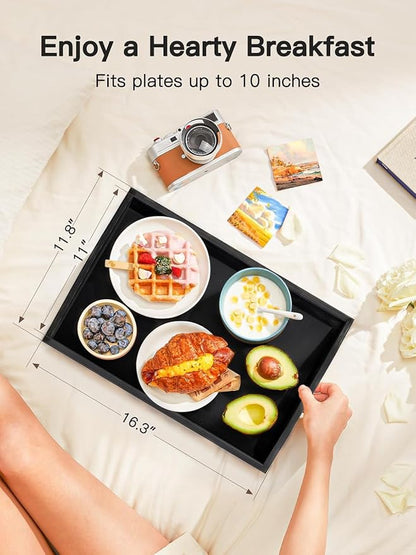 Bamboo Bed Tray Table with Foldable Legs, Breakfast Tray for Sofa, Bed, Eating, Working, Used As Laptop Desk Snack Tray by Pipishell (Black)