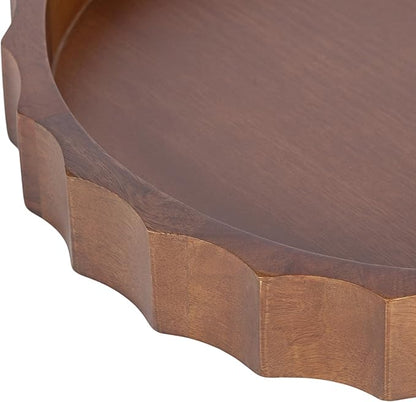Kate and Laurel Lissi Decorative Round Tray with Wavy Design, 15 Inch Diameter, Walnut Brown, Mid-Century Modern Scalloped Circle Serving Tray for Coffee Table, Ottoman, or Entryway Decor