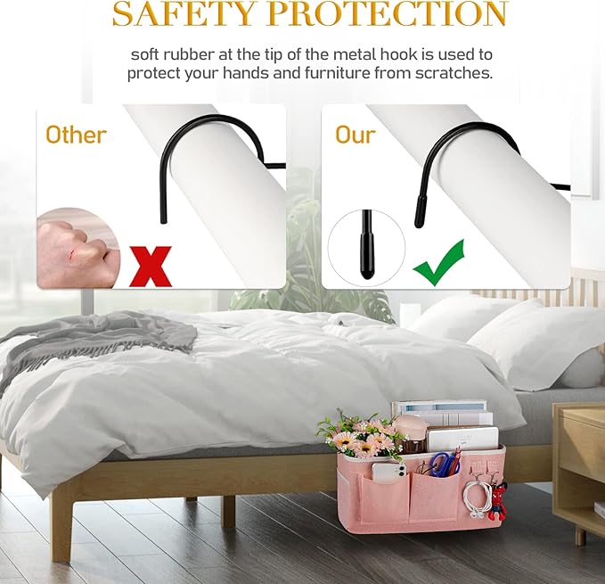 Bedside Storage Caddy/Bedside Hanging Storage Bag for Headboards Bunk Beds Dorm Rooms Book Phone Magazine Holder (Light Pink)