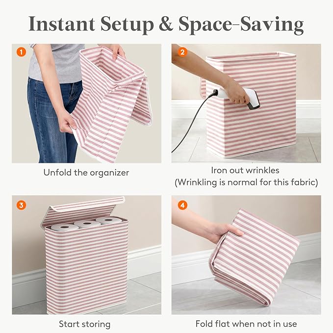 Lifewit 29L Toilet Paper Storage Holder for 12 to 16 Rolls, Foldable Fabric Toilet Paper Basket with Lid, Freestanding Bathroom Tissue Storage and Organization for TP, Towels and Toiletries, Pink