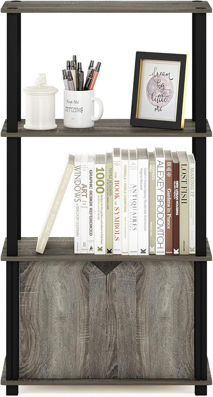 Furinno Brahms 4-Tier Multipurpose Bookcase/Bookshelf/Display Shelf/Display Rack with Door, French Oak Grey/Black