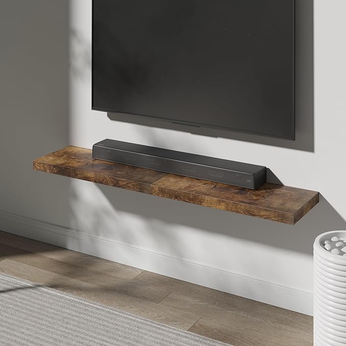 JPND Floating Shelf, Set of 3 Wall Shelf, 36 in W x 12.75 in D x 2 in H Wooden Floating Wall Shelf with Invisible Brackets for Living Room/Bedroom/Bathroom/Kitchen Storage and Decor, Rustic Brown