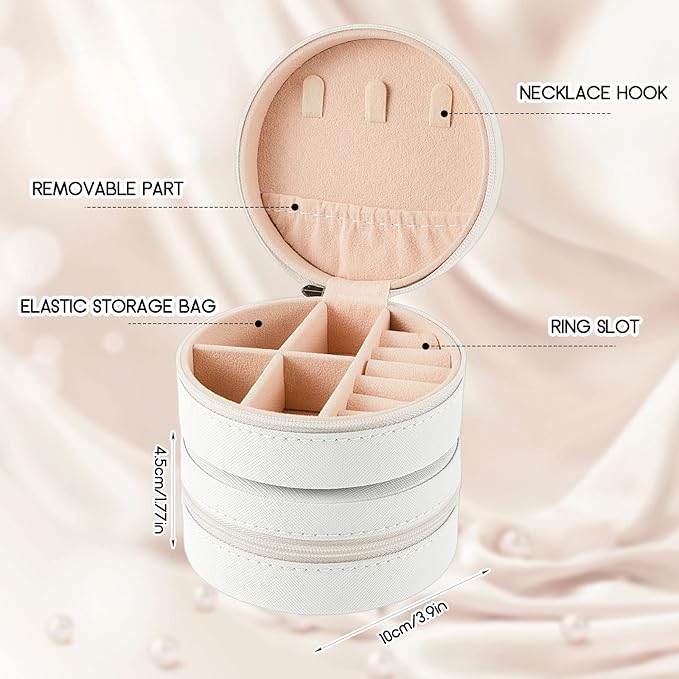 6 Pcs Travel Jewelry Case Bridesmaid Gift Boxes Jewelry Travel Organizer Small Round Jewelry Box Mini Storage PU Leather