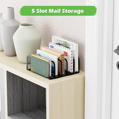 Mail Organizer Countertop 2 Pack, Metal File Holder with 5-Slot, Small Desk File Organizer for Letter, Bill, Mail Sorter, Desktop Letter Folder Holders for Office, Home, School (Black)