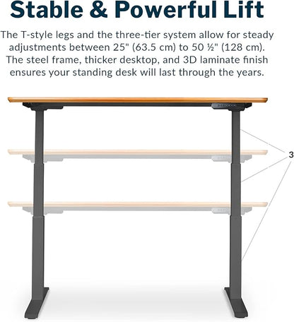 Vari Classic Electric Standing Desk - VariDesk Height Adjustable Sit/Stand Desk - Dual Motor with Memory Presets, Stable T-Style Legs - Gaming or Home Office Workstation - 60”x30”, Butcher Block