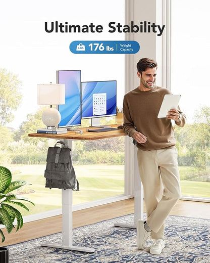 HUANUO Electric Standing Desk, Whole Piece Desktop, Adjustable Height Computer Desk, 4 Height Memory Settings, Sit Stand Up Desk for Home Office, 48" x 24", Light Vintage
