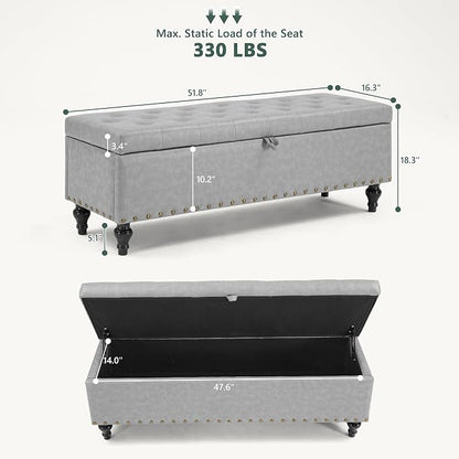 Mangodan 50" Storage Ottoman Bench, Tufted Ottoman with Storage for Living Room, Large End of Bed Ottomans, Modern Entryway Benchs, Window & Bedroom Benches for Foot of Bed (AshGray)