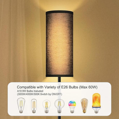 BoostArea Floor Lamps for Living Room, Dimmable floor lamp with 3 Color Temperatures Bulb, Black LED Floor Lamp, Modern Standing Lamp for Bedroom/Office/Study/Farmhouse(9W LED Bulb, Black Linen Shade)