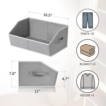 Homsorout Trapezoid Closet Shelf Organizer - Large Baskets for Organizing, Fabric Storage Cubes for Shelves, Storag Organizers Bins for Clothes, Blankets, 3 Pack, Grey