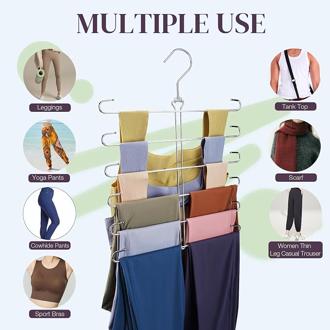 Leggings Hangers for Closet,Metal Pants Hangers Hold 12 Leggings,Scarf Organizer,Closet Organizer for Yoga Pants,Scarf,Tank Tops,Bra,Jeans