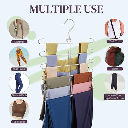 Leggings Hangers for Closet,2 Pack Metal Yoga Pants Hanger Hold 24 Leggings,Scarf Organizer,Closet Organizer for Pants,Scarf,Tank Tops,Bra,Jeans