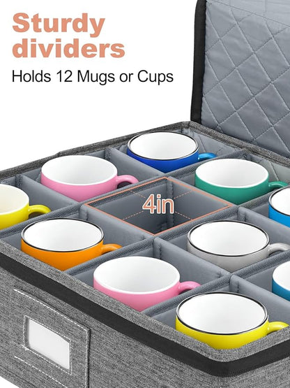 Cirhy China Storage Containers 5-Piece Set - Reinforced Hard-Sided Moving Boxes for Dinnerware, Fine China, Plates & Mugs - Sturdy Quilted Dish Packing Protectors with Dividers (Service for 12)