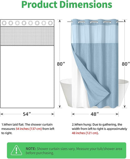 Stall No Hooks Needed Linen Textured Shower Curtain with Snap-in Fabric Liner Set,Hotel Luxury Decor Farmhouse Shower Curtains for Bathroom,Waterproof & Washable,54Wx80H,Fog Blue