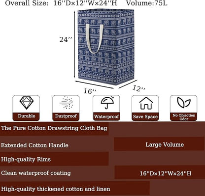 Waterproof Laundry Hamper Collapsible Laundry Basket Extended Cotton Handle Laundry Bag Large Clothes Storage Toy Organization for Bathroom Bedroom Laundryroom College Dorms