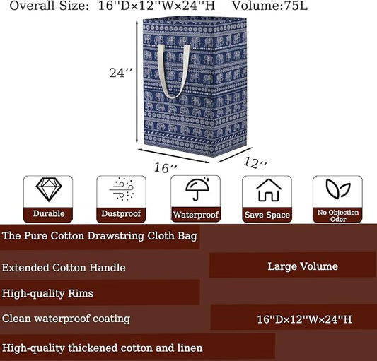 Waterproof Laundry Hamper Collapsible Laundry Basket Extended Cotton Handle Laundry Bag Large Clothes Storage Toy Organization for Bathroom Bedroom Laundryroom College Dorms