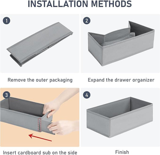 DIMJ Drawer Organizer Clothes - Underwear Organizer Small Sock Organizer Closet Organizers and Storage Box Dresser Drawer Dividers for Baby Clothes,Bra,Socks, Belt, Tie, Set of 12, Grey