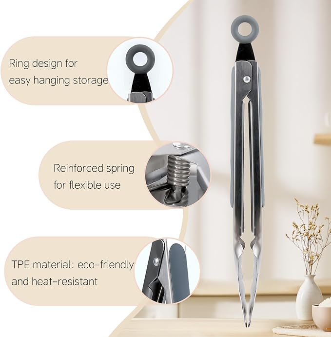 Grill Tongs Set of 3 - Stainless Steel BBQ Tongs with Lock (9, 12, 14 Inch) | Heat Resistant to 600°F | Heavy Duty & Dishwasher Safe for Grilling, Cooking, Salad (Gray)