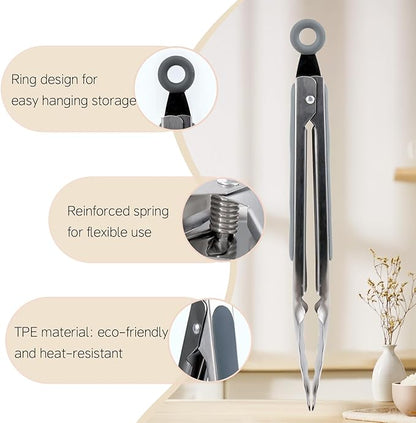Grill Tongs Set of 3 - Stainless Steel BBQ Tongs with Lock (9, 12, 14 Inch) | Heat Resistant to 600°F | Heavy Duty & Dishwasher Safe for Grilling, Cooking, Salad (Gray)