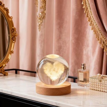 3D Heart Love Crystal Ball, 2.4 inch Valentines Day Decoration Quartz Glass Ball, Lovely Sphere Light Crystal Display Cute Sculpture Home Decor Gifts for Mom Women Grils Friends Office Table