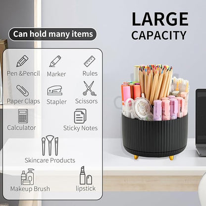 Camelmother Pen Holder For Desk With 5 Slots 360°Rotating Pencil Holder Makeup Organiezr Teacher Supplies Office decor (black)