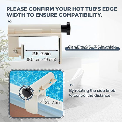 Geelin 1 Pc Hot Tub Table Tray, Adjustable Aboveground Bathtub Tray with 2 Cup Holder, Between 2'' to 7.5'' Nonslip Hot Tub Accessories Shelf Drinks Snacks Phone Holder for Spa Bathtub (Ivory White)
