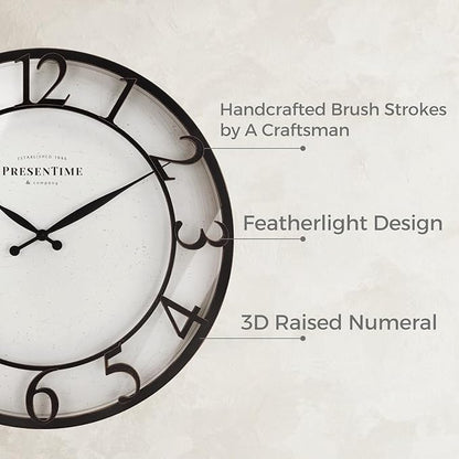 Presentime & Co 21" Farmhouse Series Wall Clock,Vintage Style, Retro Clock, Raised 3D Arabic Numeral, Oil Rubbed Bronze Finish. Wall Décor for Living Room and entryway.
