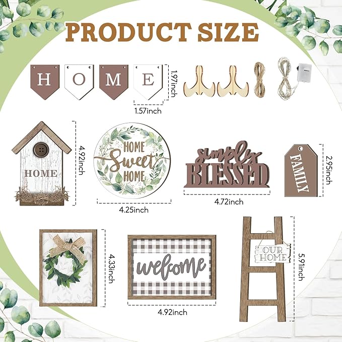 Set of 11 Farmhouse Tiered Tray Decor Rustic Home Tiered Tray Decorations Set Wooden Signs Home This is Us Farmhouse Tabletop Wood Signs for Kitchen Table Shelf Decor