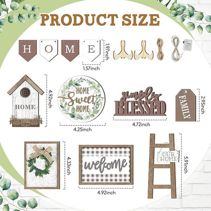 Set of 11 Farmhouse Tiered Tray Decor Rustic Home Tiered Tray Decorations Set Wooden Signs Home This is Us Farmhouse Tabletop Wood Signs for Kitchen Table Shelf Decor