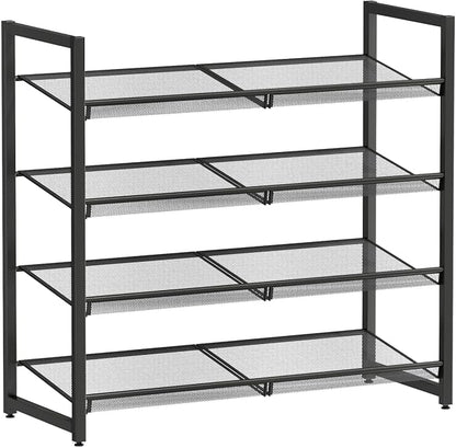 Metal Shoe Rack for Closet,entryway, 4-Tier Shoe Organizer, Adjustable Flat or Angled Shelves, Holds up to 20 Pairs Shoes, Black