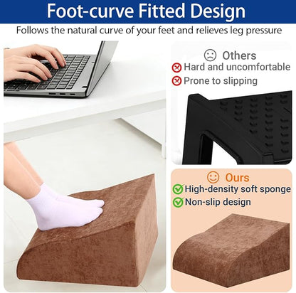 Foot Rest for Under Desk at Work, Ergonomic Under Desk Footrest with Washable Cover for Office, Home & Gaming Leg Elevation Pillow Brown