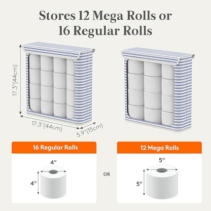 Lifewit 29L Toilet Paper Storage Holder for 12 to 16 Rolls, Foldable Fabric Toilet Paper Basket with Lid, Freestanding Bathroom Tissue Storage and Organization for TP, Towels and Toiletries, Dark Blue