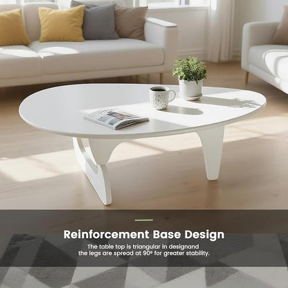 Solid Wood Triangle Coffee Table,Unique Mid Century Modern Oval Coffee Table,Irregular Geometric Tea Tables for Home Living Room with Wooden Tabletop and Reinforced Legs White 50" L x 31" W x 16" H