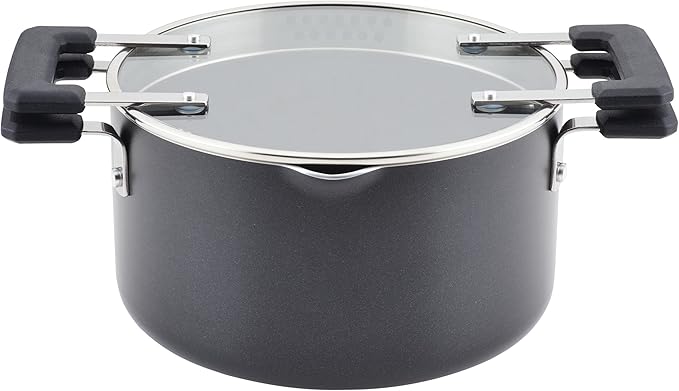 Farberware Cookstart DiamondMax Nonstick Straining Saucepot with Lid, Dishwasher Safe, 6 Quart - Black