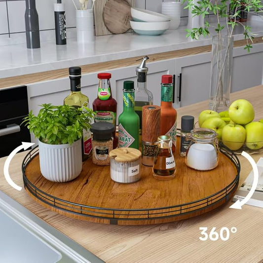 21" Lazy Susan Turntable, Wooden Organizer for Dining Table, Pantry, Kitchen, Countertop, Cupboard,Home Decor, Walnut