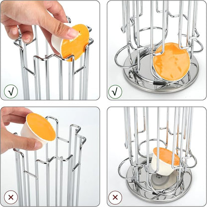 Rotating Coffee Pod Holder for Dolce Gusto Capsules,360° Spinning Coffee Capsule Carousel,48 Pod Capacity Metal Wire Storage Rack,Countertop Coffee Organizer Stand for Kitchen & Office (Silver)