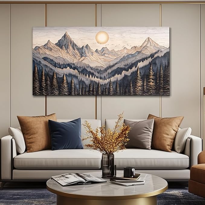 MHARTK66 Abstract Mountain Landscape Wall Painting Wall Art For Living Room Bedroom Wall Decor Office Modern Pictures Wall Decor Sunrise Forest Large Canvas Prints Hanging Modern Home Decorations