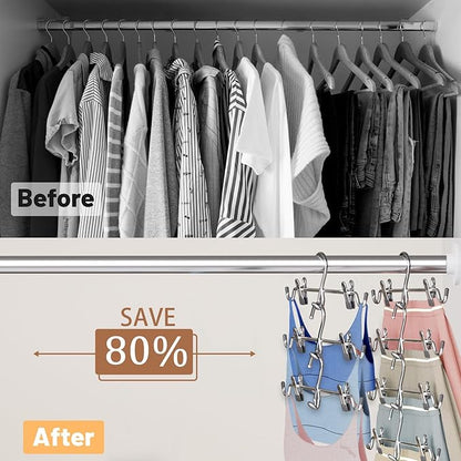 Pants Hangers Space Saving,Stackable Skirt Hangers with Clips, Hanging Closet Organizer and Storage,Clothes Hangers, College Dorm Essentials Apartment Essentials- 8 Pack