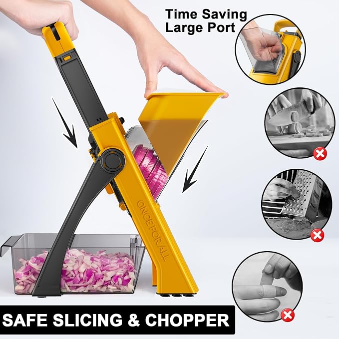 SupMaKin Upgrade Safe Mandoline Slicer, Multi Vegetable Chopper, Potato Slicer, Vegetables Slicer Onion Chopper Fry Cutter, Kitchen Chopping Artifact (Yellow)