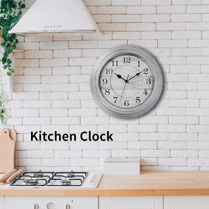 Wall Clock, 12 Inch Kitchen Decorative Wall Clock, Silent Wall Cocks Battery Operated Non Ticking with Large Numbers Easy to Read for Home Bathroom Office(Grey)