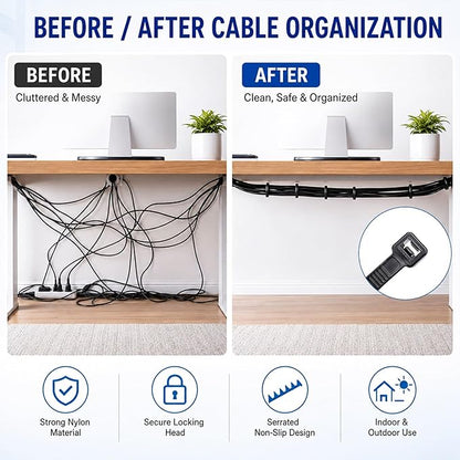 Zip Ties 12 inch, 1000 Pack Heavy Duty Black Zip Ties with 120 lbs Tensile Strength, Self-Locking Nylon Cable Ties,Wire Ties for indoor and outdoor use.