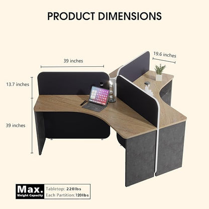 3 Person Office Cubicle Desk Workstation with Drawers & Built-in Power Outlets, Adjustable Wall Partitions, Layouts for Startups and Modern Workspaces,Black Fabric Panels