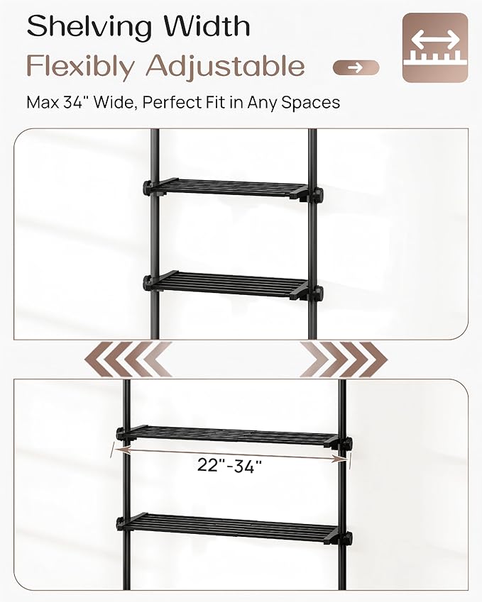 ALLZONE Adjustable Over The Toilet Storage Shelf, 4-Tier Ample Bathroom Organizer and Storage, Tension Mounted Above Toilet Storages Cabinet for Versatility, Fits 66-113 Inch Heights, Matte Black