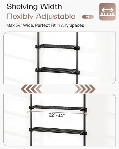 ALLZONE Adjustable Over The Toilet Storage Shelf, 4-Tier Ample Bathroom Organizer and Storage, Tension Mounted Above Toilet Storages Cabinet for Versatility, Fits 66-113 Inch Heights, Matte Black